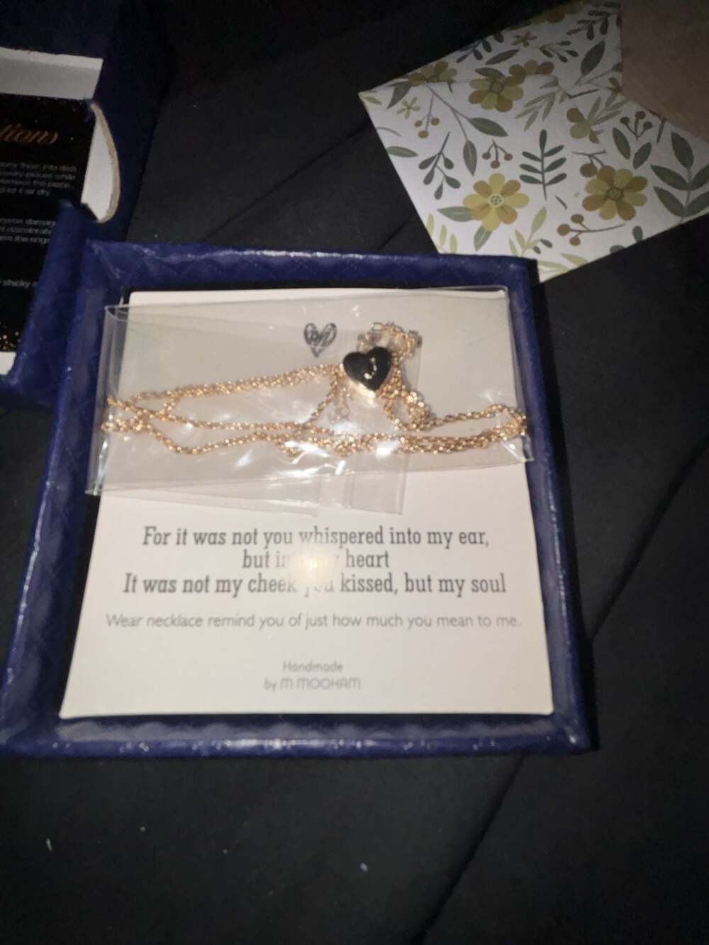 M Mooham Handmade Heart Necklace in Gold with Black Charm